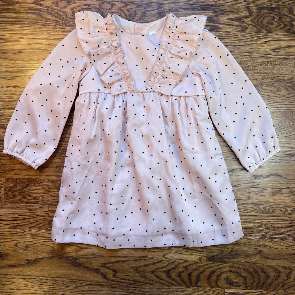 ZARA Girls Pink / Blush Flocked Polka Dot Fully Lined Overlay Dressy Dress 3-4